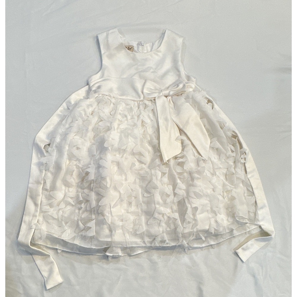 Purple Rose White Formal Flower Girl Dress Size 6 Satin Bow Floral Overlay 042